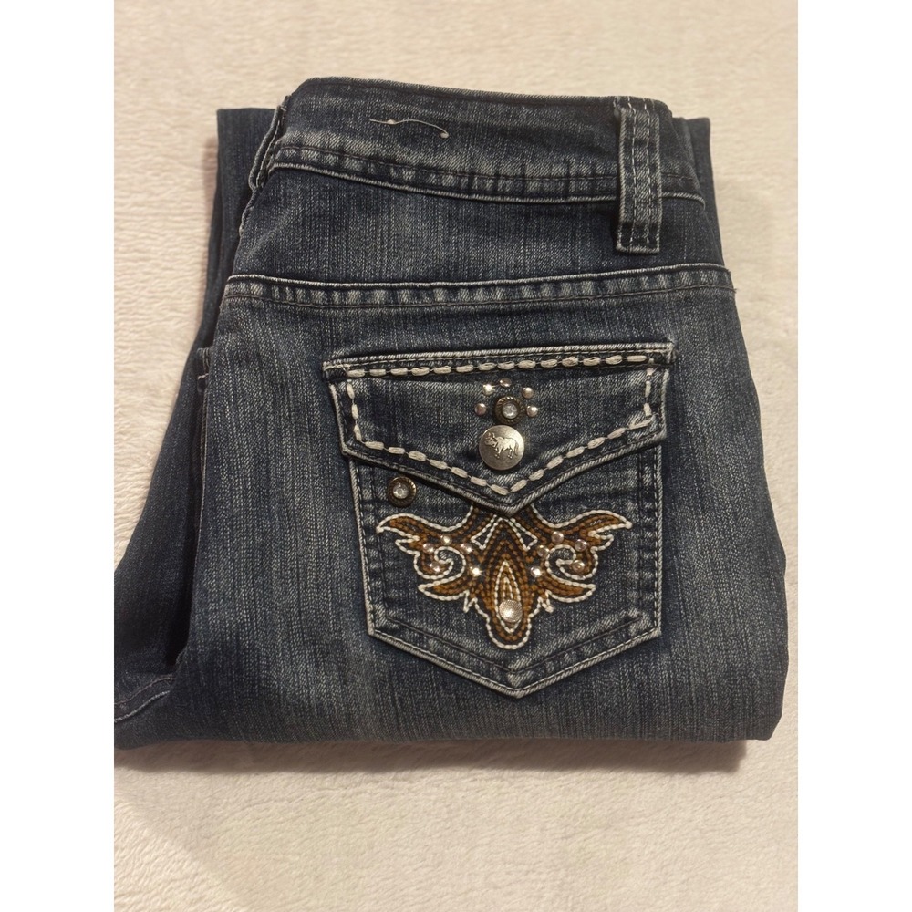 Earl Jean Jeans Women's 8 Denim Blue Embellished Flap‎ Pocket Cotton